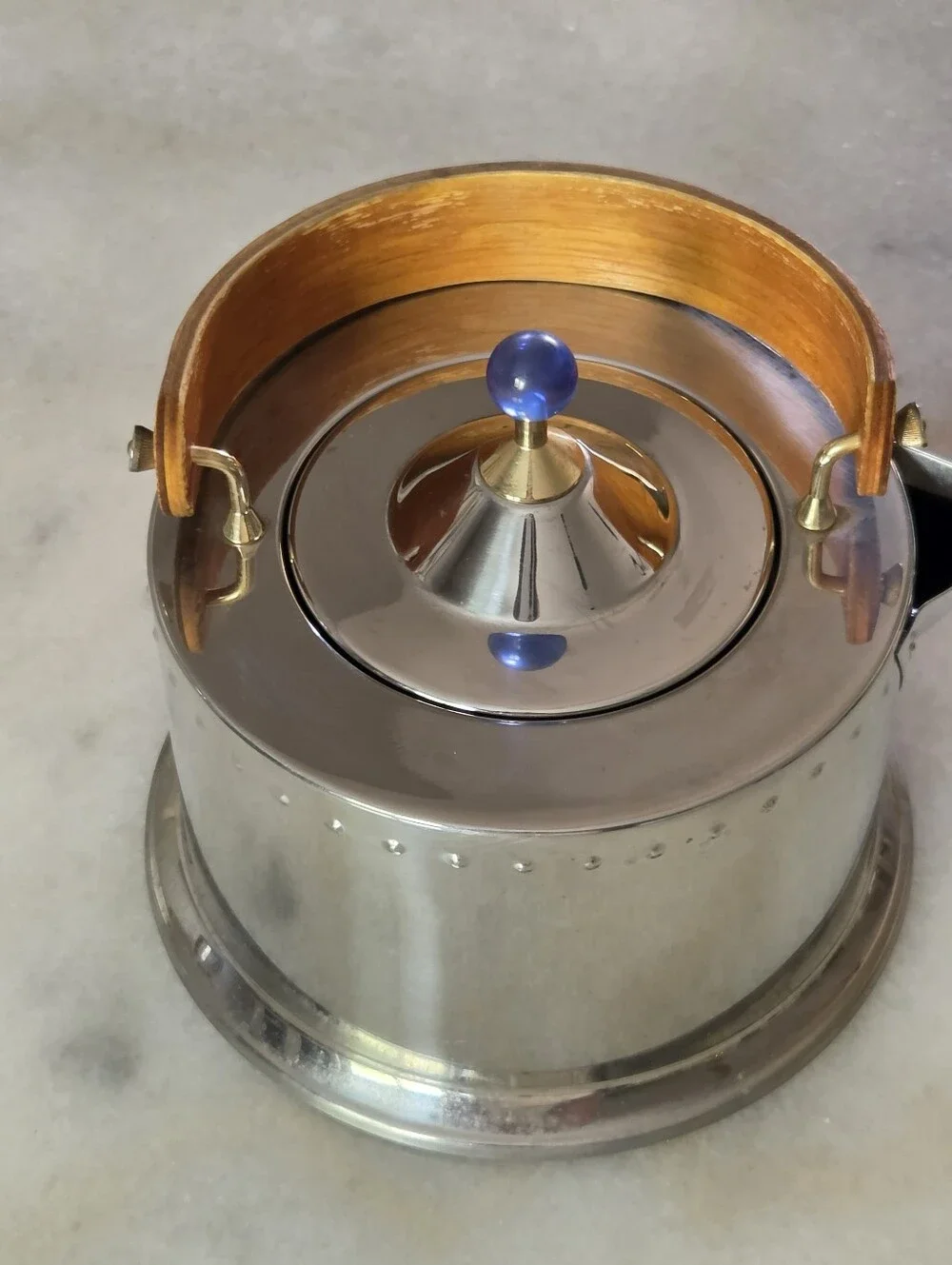 Vintage Bodum Ottoni Tea Kettle 1.5L, Stainless Steel, Wooden Handle, Blue Eye